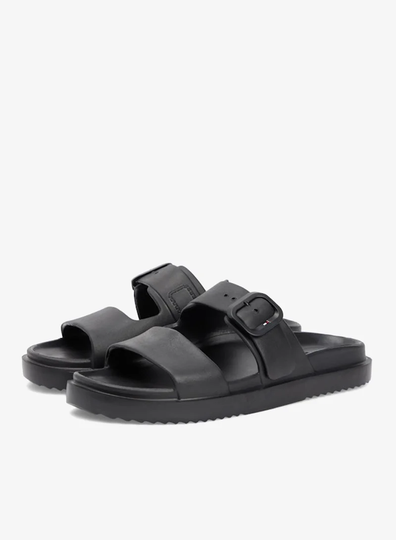 TOMMY HILFIGER Black Double Strap Enamel Flag Lightweight Sandals for Women | Best Price UAE